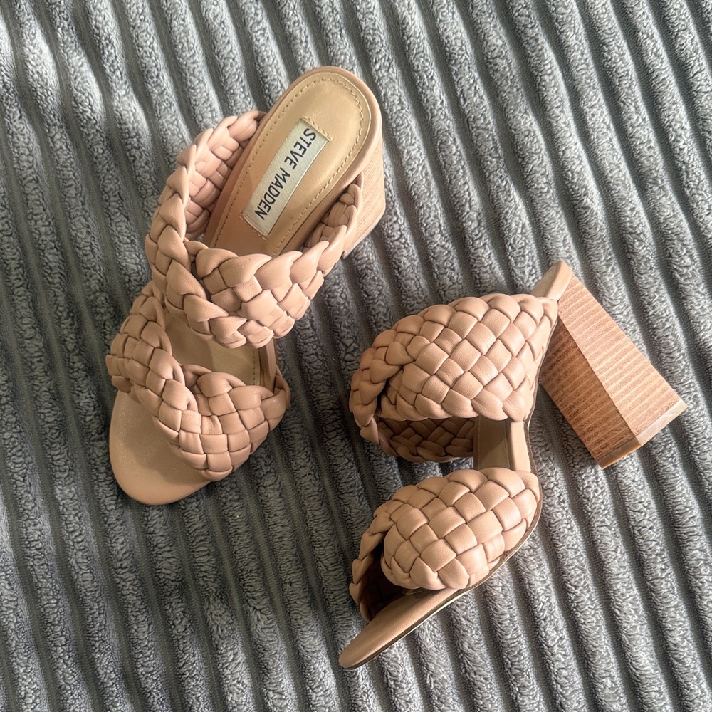Steve Madden Nude Braided Block Heels